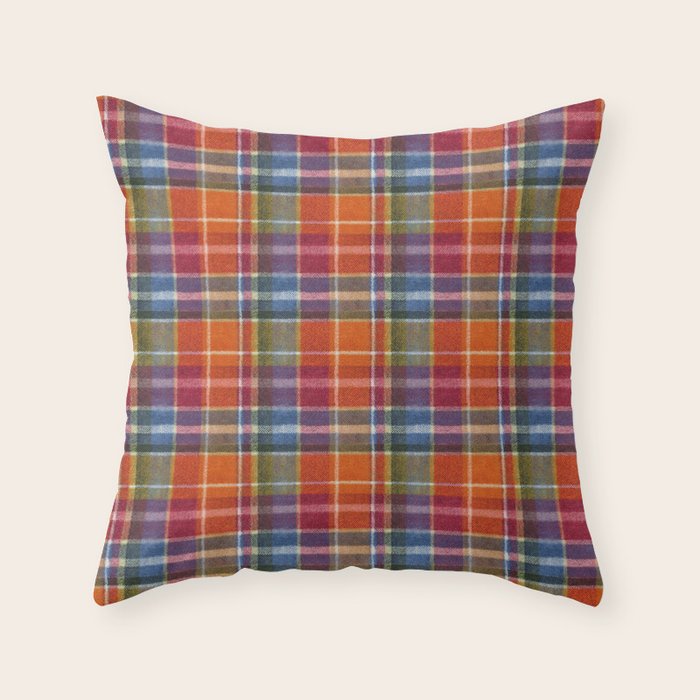Bold Colorful Tartan Plaid Pattern in Red Orange and Blue  Throw Pillow Gallery Image 6