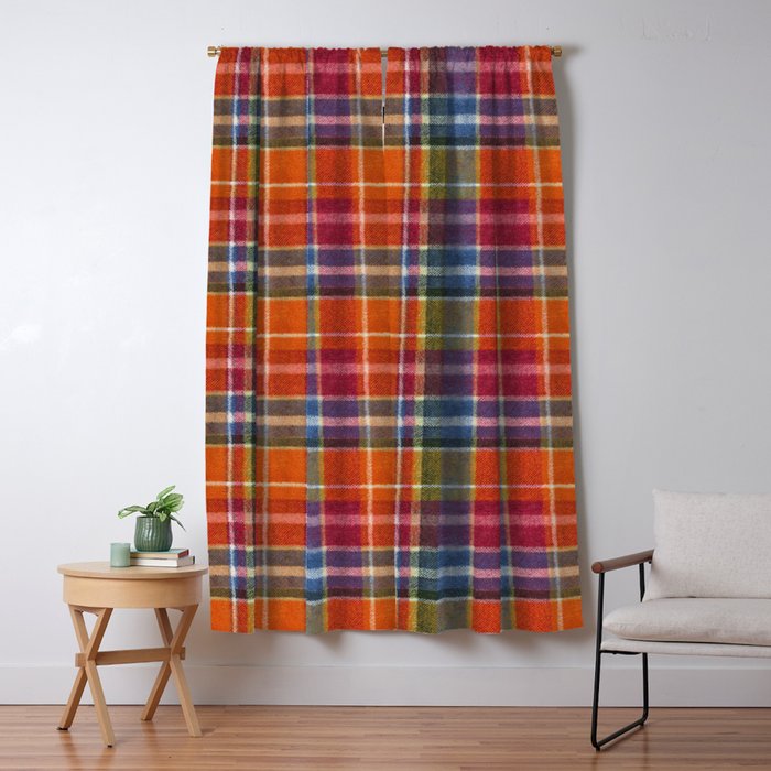 Bold Colorful Tartan Plaid Pattern in Red Orange and Blue  Window Curtain Gallery Image 5