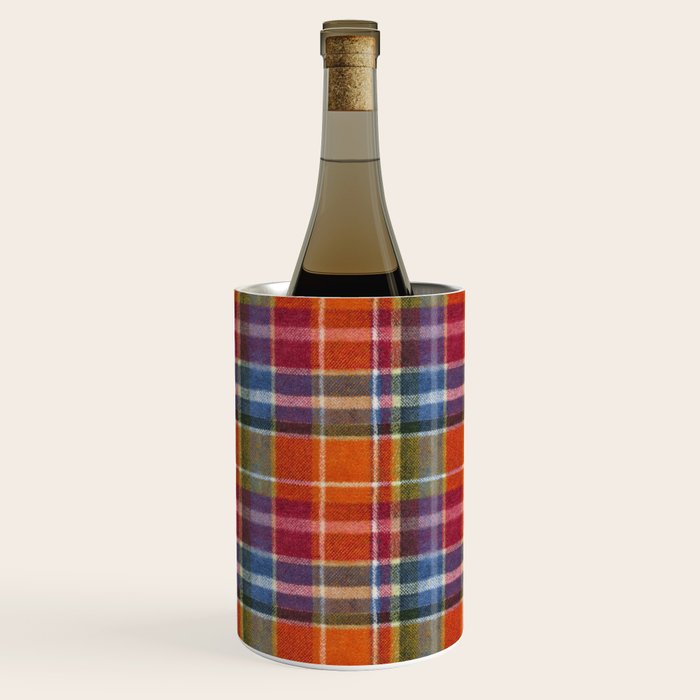 Bold Colorful Tartan Plaid Pattern in Red Orange and Blue  Wine Chiller Gallery Image 1