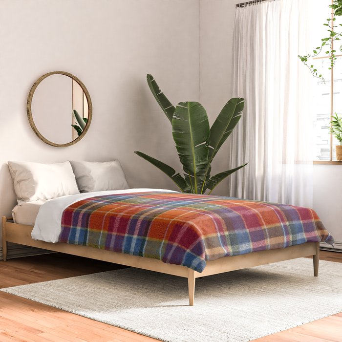 Bold Colorful Tartan Plaid Pattern in Red Orange and Blue  Comforter Gallery Image 2