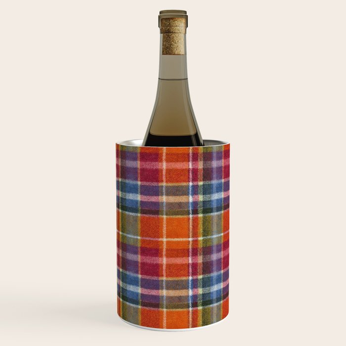 Bold Colorful Tartan Plaid Pattern in Red Orange and Blue  Wine Chiller Gallery Image 2