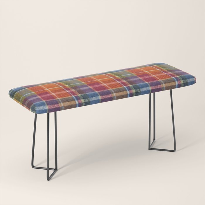 Bold Colorful Tartan Plaid Pattern in Red Orange and Blue  Bench Gallery Image 1