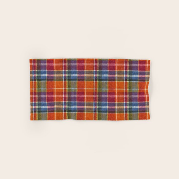 Bold Colorful Tartan Plaid Pattern in Red Orange and Blue  Bath Towel Gallery Image 1