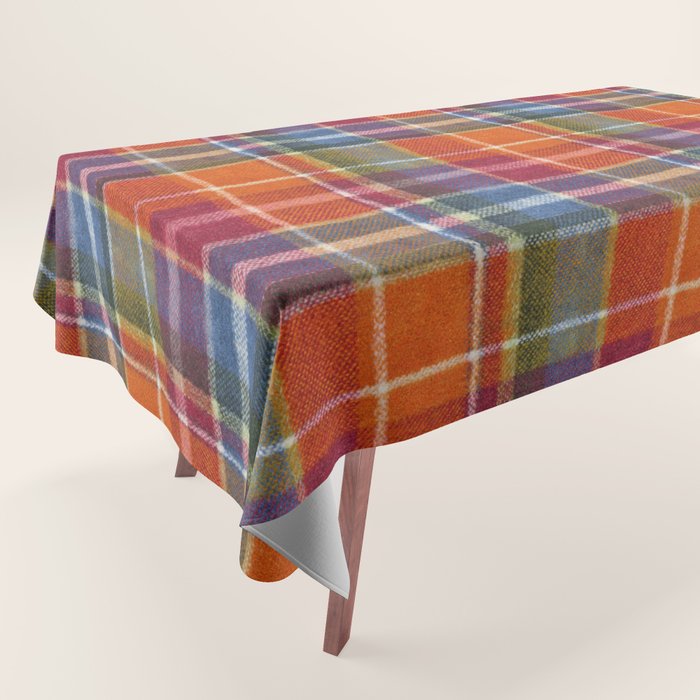 Bold Colorful Tartan Plaid Pattern in Red Orange and Blue  Tablecloth Gallery Image 1
