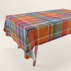 Bold Colorful Tartan Plaid Pattern in Red Orange and Blue  Tablecloth Gallery Image 1
