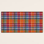 Bold Colorful Tartan Plaid Pattern in Red Orange and Blue  Desk Mat Gallery Image 3