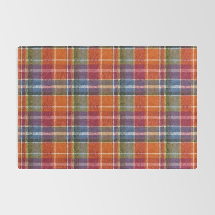 Bold Colorful Tartan Plaid Pattern in Red Orange and Blue  Rug Gallery Image 2