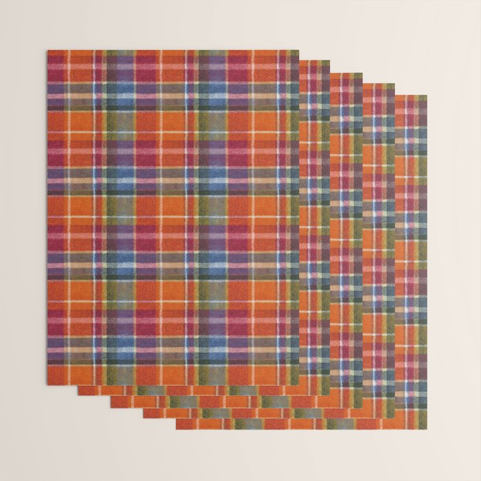 Bold Colorful Tartan Plaid Pattern in Red Orange and Blue  Wrapping Paper Gallery Image 3