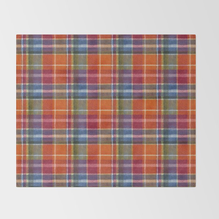 Bold Colorful Tartan Plaid Pattern in Red Orange and Blue  Throw Blanket Gallery Image 2