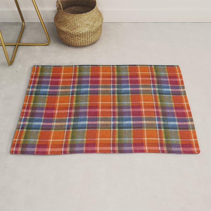 Bold Colorful Tartan Plaid Pattern in Red Orange and Blue  Rug Gallery Image 1