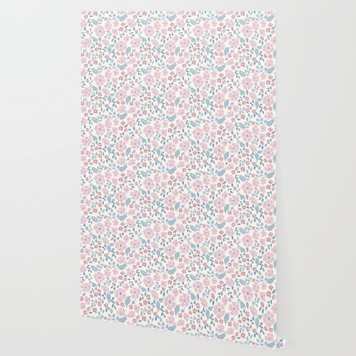 Tossed Ditsy Florals - Lilac Blue Wallpaper Gallery Image 2