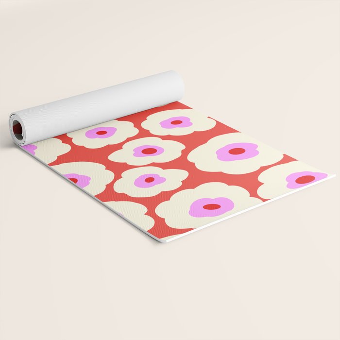 Pink, Red and White Flower Yoga Mat Gallery Image 2