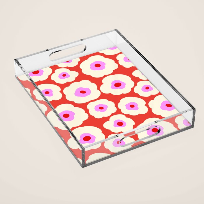 Pink, Red and White Flower Acrylic Tray Gallery Image 1
