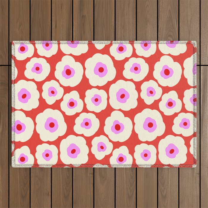 Pink, Red and White Flower Outdoor Rug Gallery Image 1
