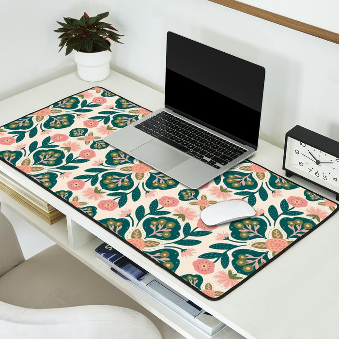 Indian Floral - pink and green  Desk Mat Gallery Image 2