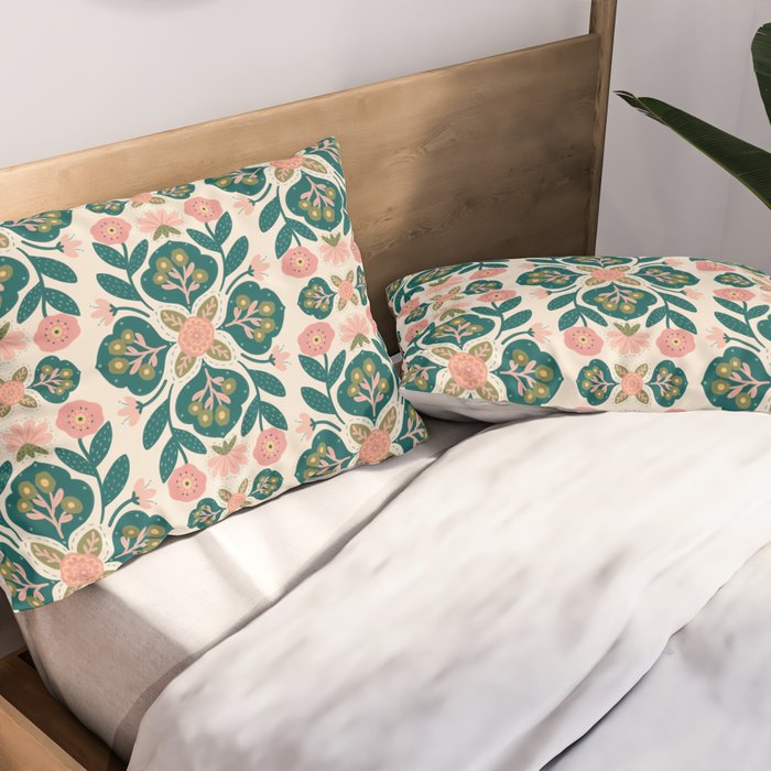 Indian Floral - pink and green  Pillow Sham Gallery Image 2