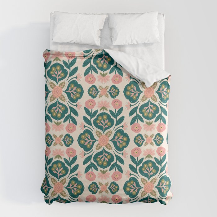 Indian Floral - pink and green  Duvet Cover Gallery Image 1