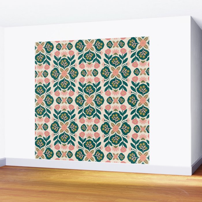 Indian Floral - pink and green  Wall Mural Gallery Image 2