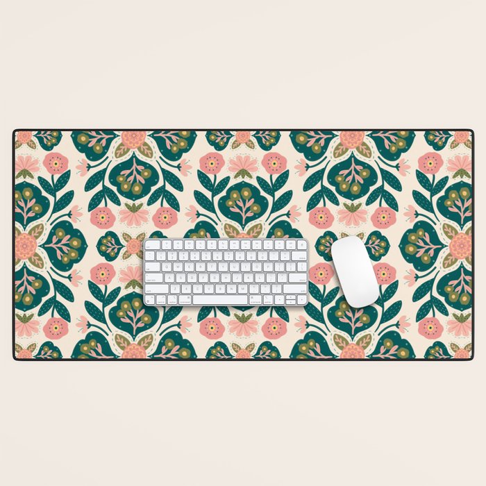 Indian Floral - pink and green  Desk Mat Gallery Image 1