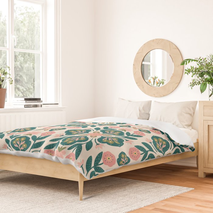 Indian Floral - pink and green  Duvet Cover Gallery Image 2