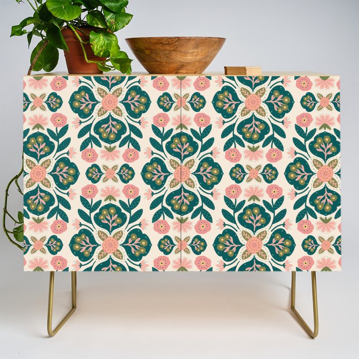 Indian Floral - pink and green  Credenza Gallery Image 1