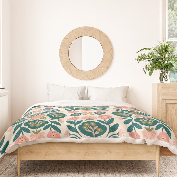 Indian Floral - pink and green  Duvet Cover Gallery Image 3