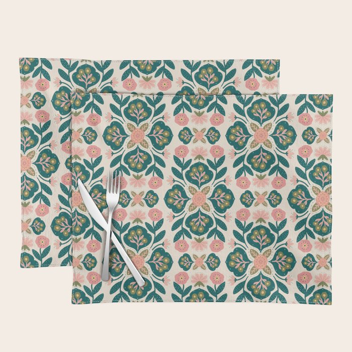 Indian Floral - pink and green  Placemat Gallery Image 1