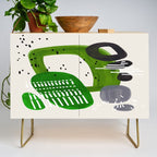 Fun Mid Century Modern Abstract Minimalist Olive Green Rings Grey Black Accent Credenza Gallery Image 1
