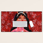 Festive groovy retro holiday woman portrait Desk Mat Gallery Image 1