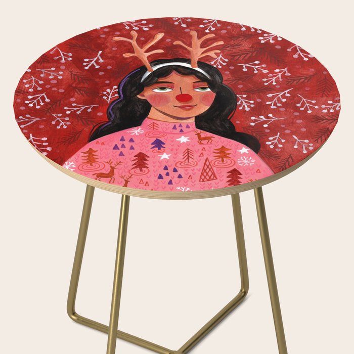 Festive groovy retro holiday woman portrait Side Table Gallery Image 2