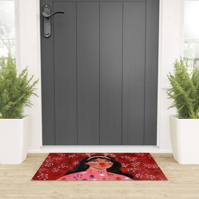 Festive groovy retro holiday woman portrait Welcome Mat Gallery Image 3
