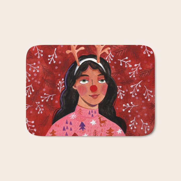 Festive groovy retro holiday woman portrait Bath Mat Gallery Image 1