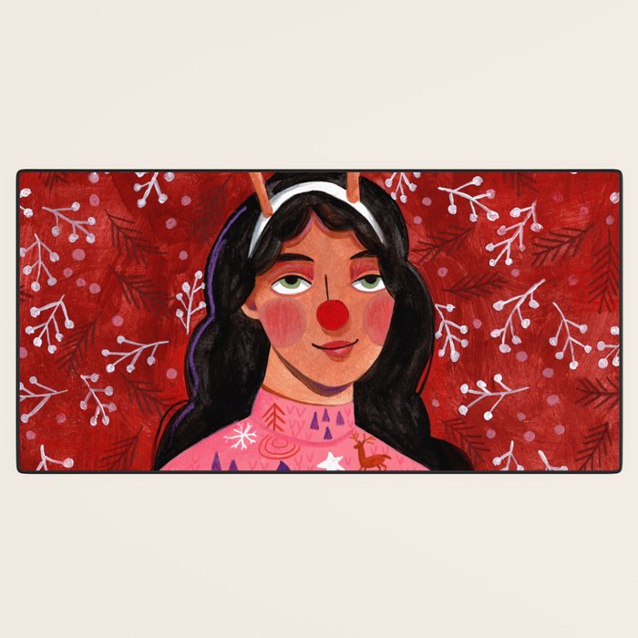 Festive groovy retro holiday woman portrait Desk Mat Gallery Image 3