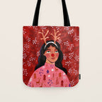 Festive groovy retro holiday woman portrait Tote Bag Gallery Image 1