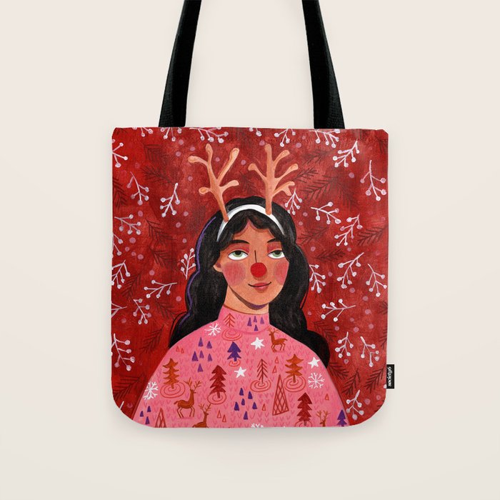 Festive groovy retro holiday woman portrait Tote Bag Gallery Image 1