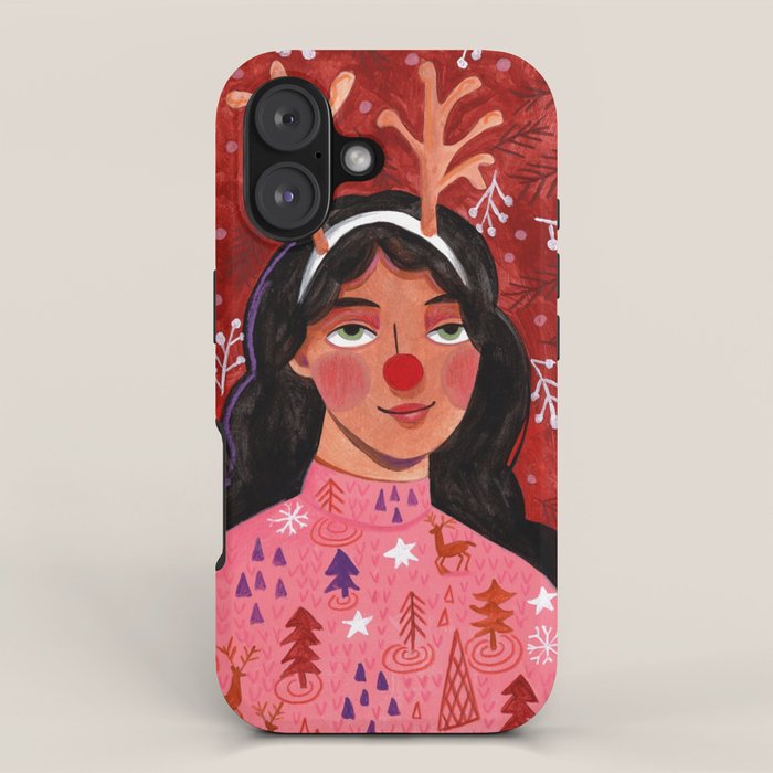 Festive groovy retro holiday woman portrait iPhone Case Gallery Image 1