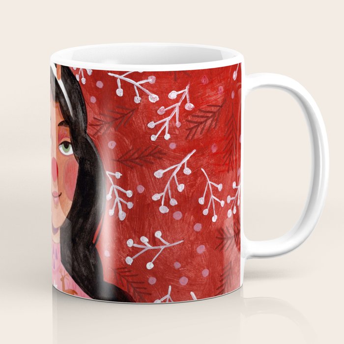 Festive groovy retro holiday woman portrait Coffee Mug Gallery Image 1