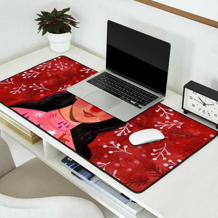 Festive groovy retro holiday woman portrait Desk Mat Gallery Image 2