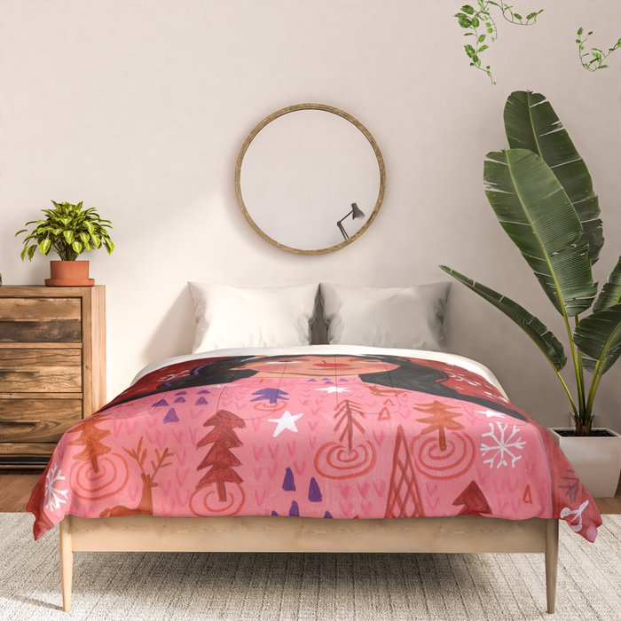 Festive groovy retro holiday woman portrait Comforter Gallery Image 3
