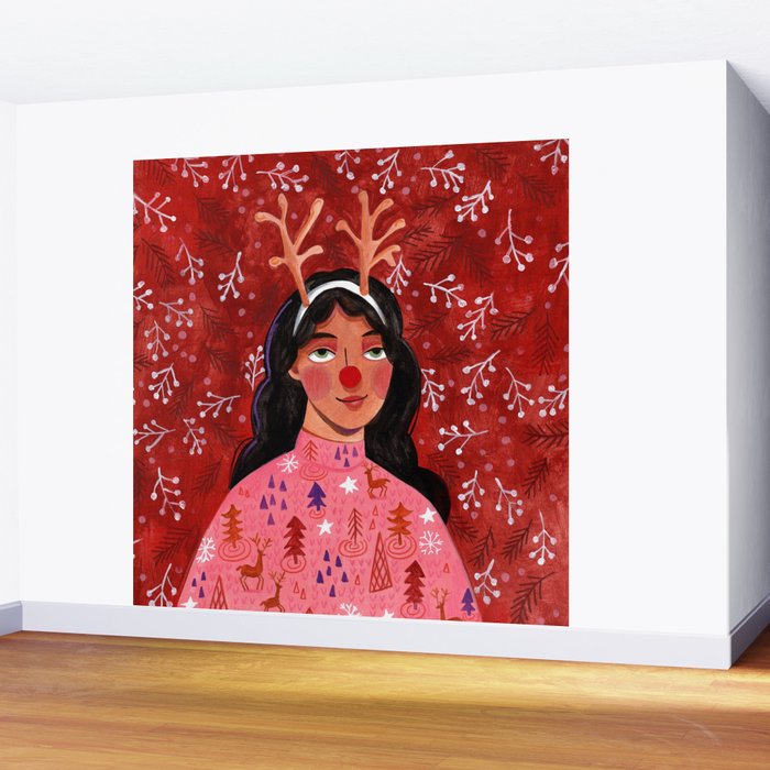 Festive groovy retro holiday woman portrait Wall Mural Gallery Image 2