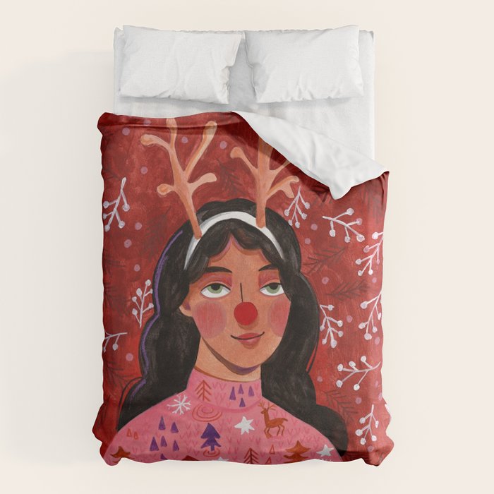 Festive groovy retro holiday woman portrait Duvet Cover Gallery Image 6