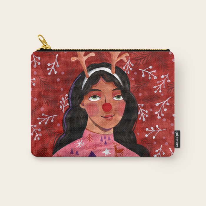 Festive groovy retro holiday woman portrait Carry All Pouch Gallery Image 1