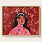 Festive groovy retro holiday woman portrait Serving Tray Gallery Image 1