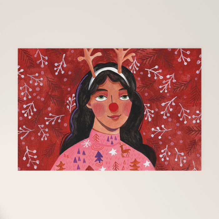 Festive groovy retro holiday woman portrait Welcome Mat Gallery Image 1