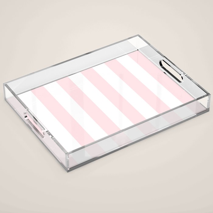 Simply Vertical Stripes Flamingo Pink on White Acrylic Tray Gallery Image 1