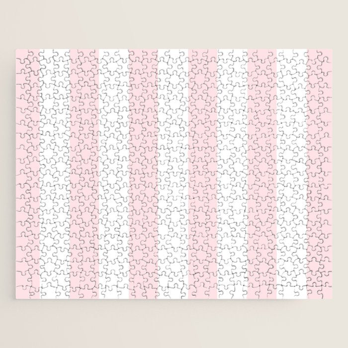 Simply Vertical Stripes Flamingo Pink on White Jigsaw Puzzle Gallery Image 1