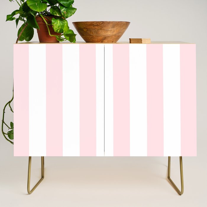 Simply Vertical Stripes Flamingo Pink on White Credenza Gallery Image 1