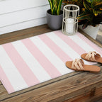 Simply Vertical Stripes Flamingo Pink on White Outdoor Rug Gallery Image 2