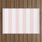 Simply Vertical Stripes Flamingo Pink on White Outdoor Rug Gallery Image 1