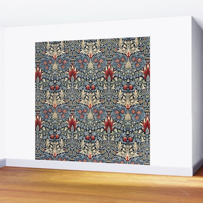 Vintage William Morris Snakeshead Red Floral Print Wall Mural Gallery Image 2